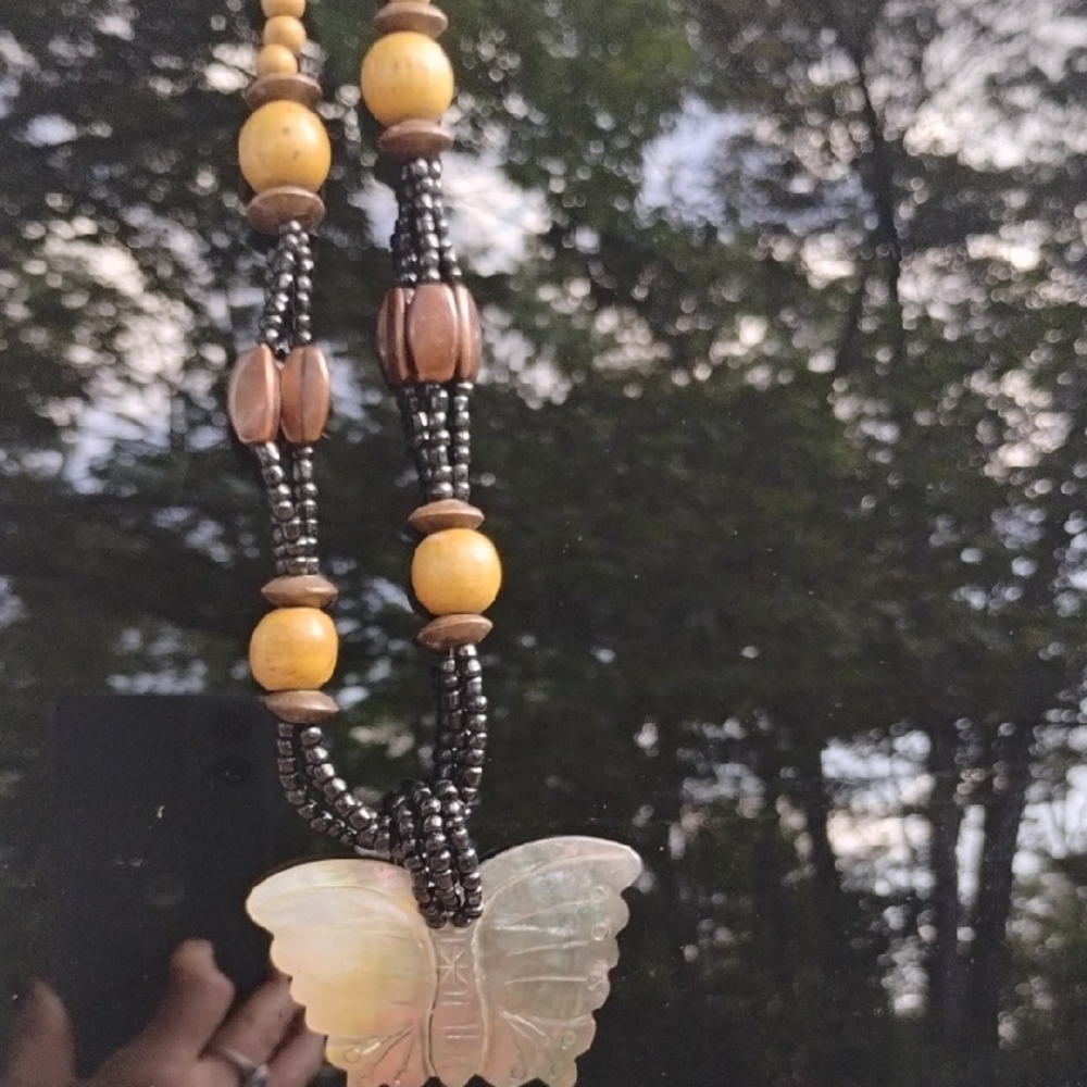 Butterfly Pendant Beaded Necklace